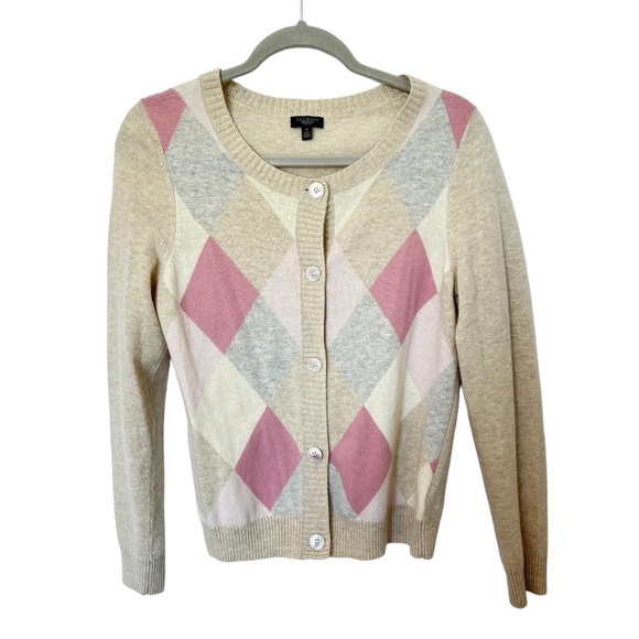 Talbots Cardigan Lambswool Blend Size Petite Medium Beige, Pink, White, … - Picture 1 of 9